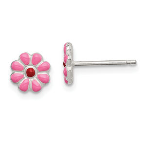 Sterling Madi K Polished Pink and Red Enameled Flower Childrens Post Earrings